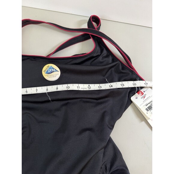New Womens Speedo One Piece Swimsuit Conservative Cut Soft Cups Black Red 10 - Picture 9 of 9